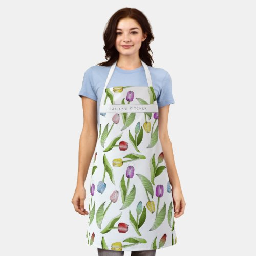 Personalized Modern Colorful Tulip Pattern Apron