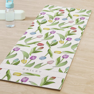 Personalized Modern Colorful Tulip Pattern Yoga Mat