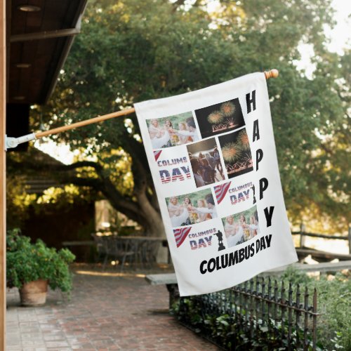 Personalized Modern Columbus Day 9  Photo Collage House Flag