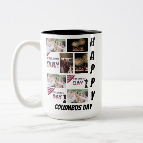 Personalized Modern Columbus Day 9  Photo Collage  Two_Tone Coffee Mug