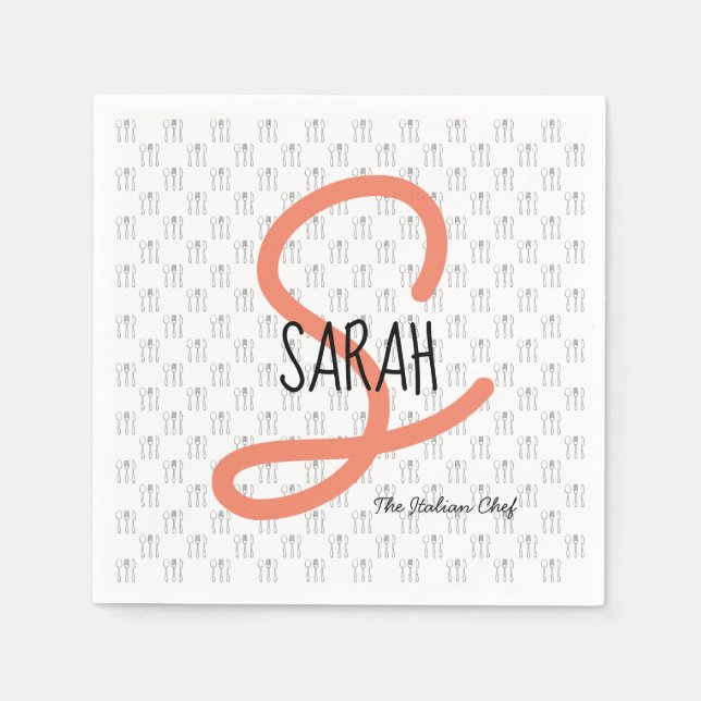 Personalized Modern Coral Elegant Monogram Napkins (Front)