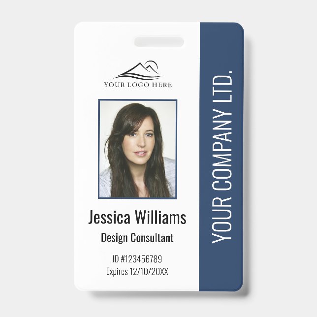 Personalized Modern Corporate Employee Blue ID Badge (Front)