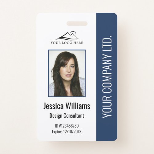 Personalized Modern Corporate Employee Blue ID Badge