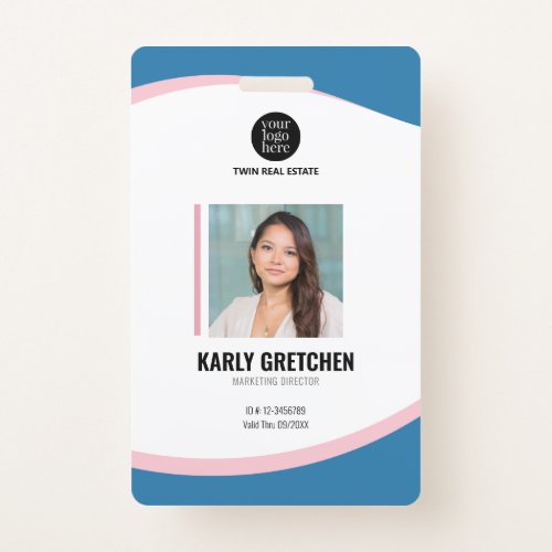 Personalized Modern Corporate Employee Blue Pink Badge