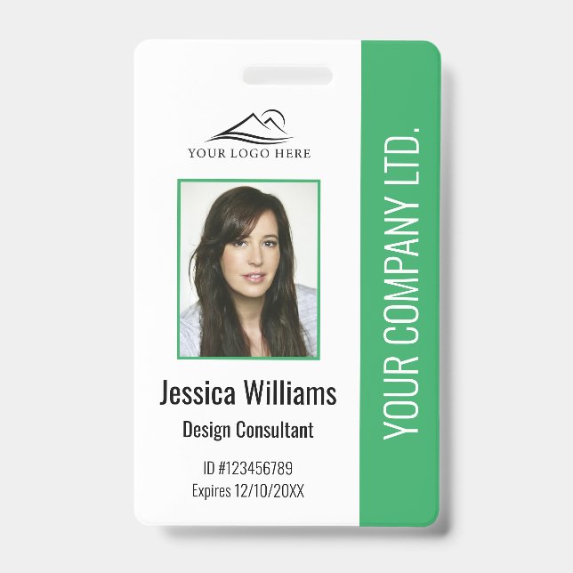 Personalized Modern Corporate Employee Green ID Badge (Front)