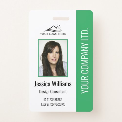 Personalized Modern Corporate Employee Green ID Badge