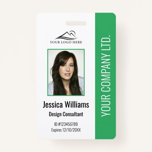 Personalized Modern Corporate Employee Green ID Badge (Front)