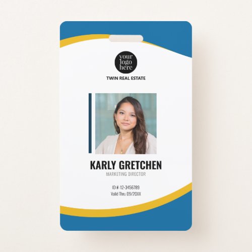 Personalized Modern Corporate Employee ID Blue Badge