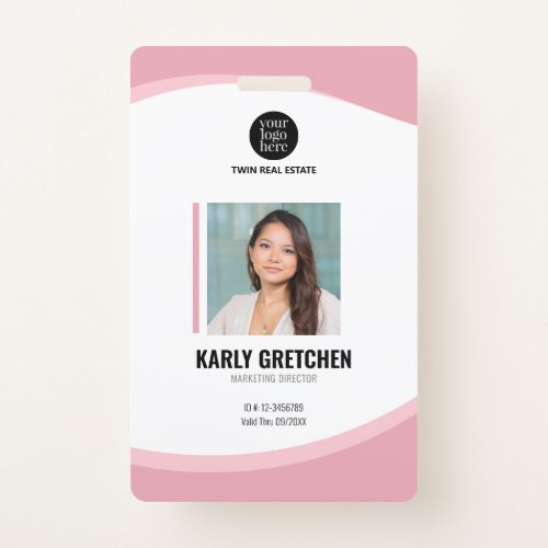 Personalized Modern Corporate Employee ID Pink Badge