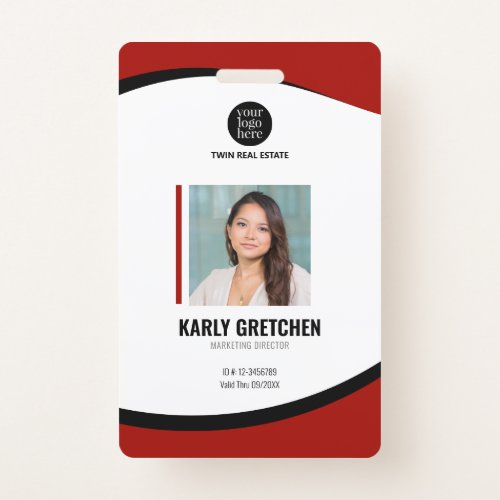 Personalized Modern Corporate Employee ID Red Badge