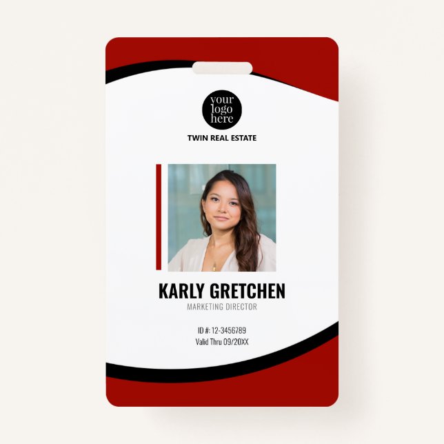 Personalized Modern Corporate Employee ID Red Badge (Front)