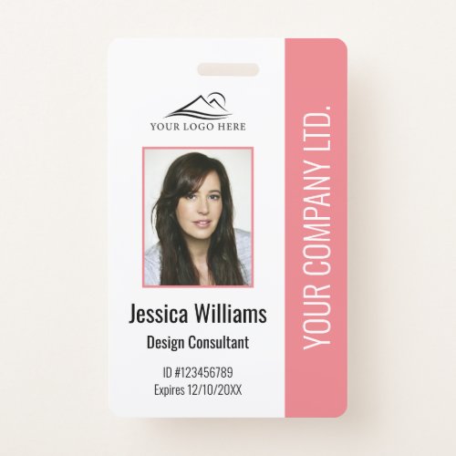 Personalized Modern Corporate Employee Pink ID Badge