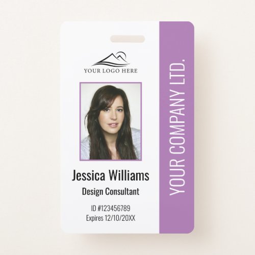 Personalized Modern Corporate Employee Purple ID  Badge