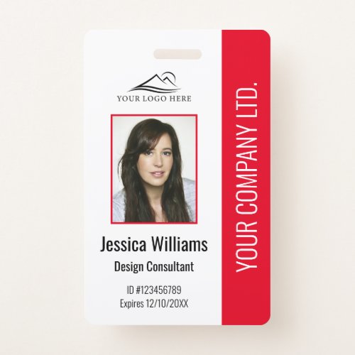 Personalized Modern Corporate Employee Red  ID Badge