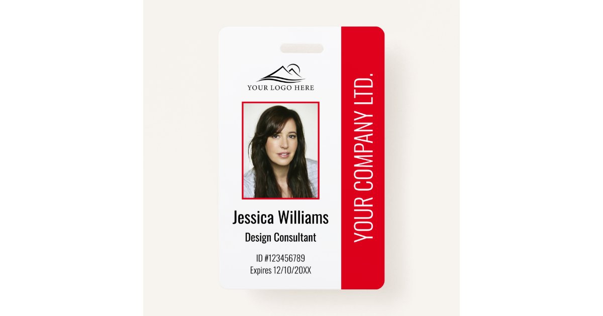 Personalized Modern Corporate Employee Red ID Badge | Zazzle