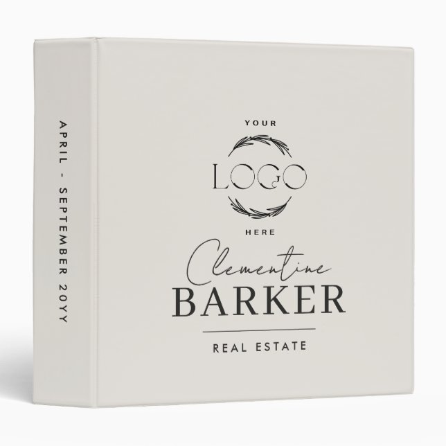 Personalized modern cream script your logo 3 ring binder (Front/Spine)