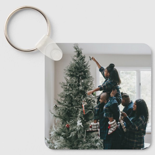 Personalized Modern Custom Christmas Family Photo Keychain (Front)