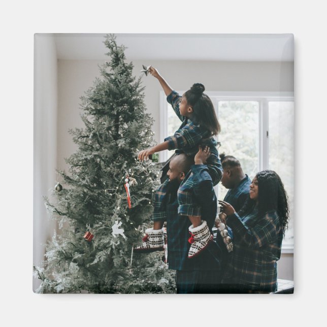 Personalized Modern Custom Christmas Family Photo Magnet (Front)