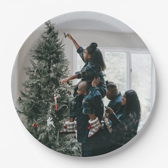 Personalized Modern Custom Christmas Family Photo  Paper Plates (Front)