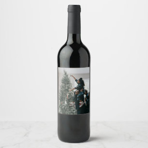 Personalized Modern Custom Christmas Family Photo Wine Label