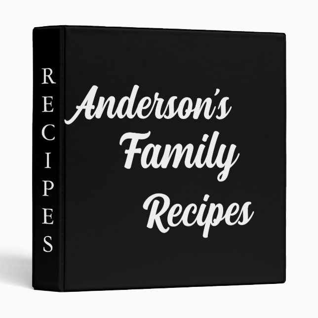Personalized Modern Custom Script Family Recipe 3 Ring Binder (Front/Spine)