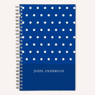 Personalized Modern Cute Blue Polka Dots Pattern Notebook