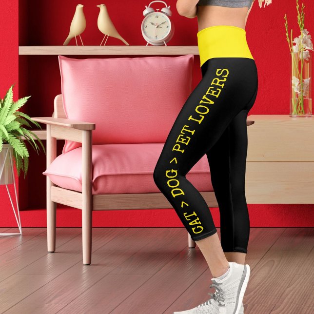 Personalized Modern Cute Bright Yellow Cat Dog Pet Capri Leggings (Creator Uploaded)
