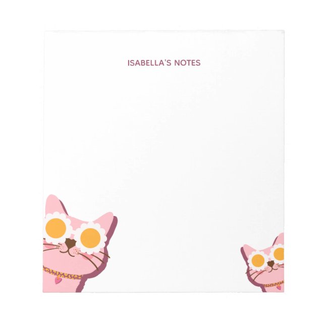 Personalized Modern Cute Pink Cat  Notepad (Front)