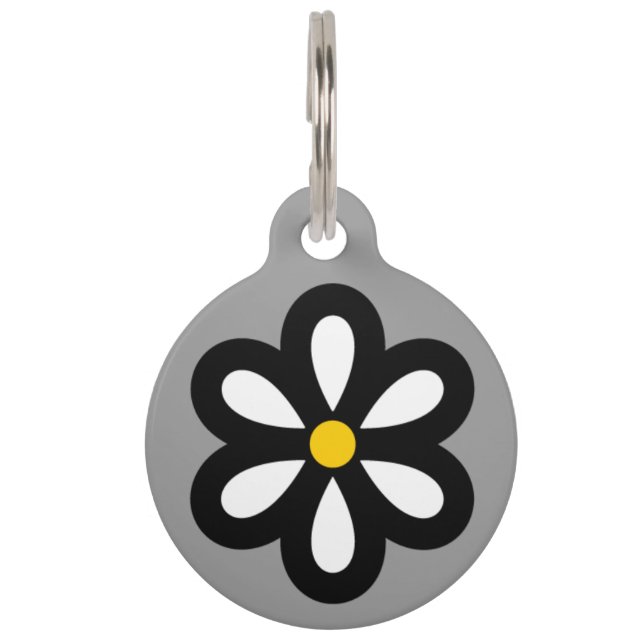 Personalized Modern Daisy Pet Tag - Yellow/Gray (Front)