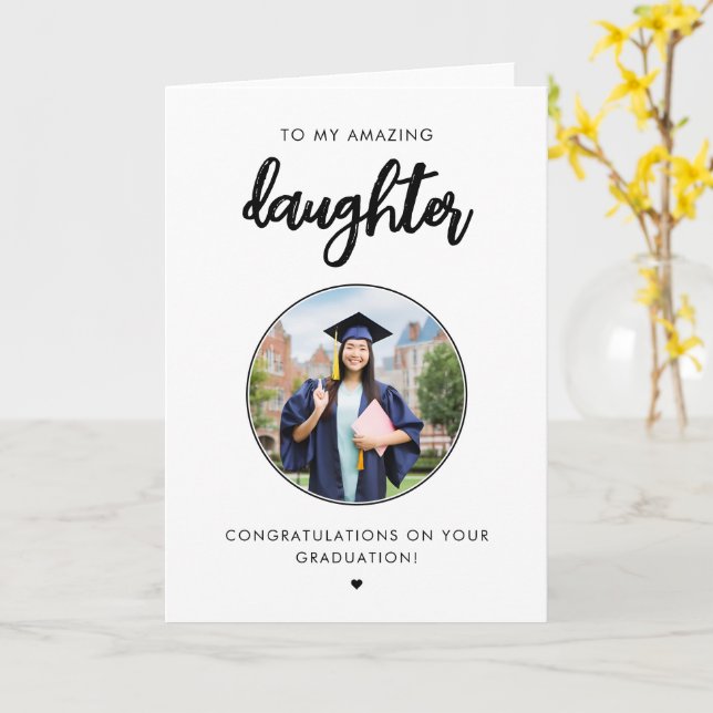 Personalized Modern Daughter Graduation Photo Card (Yellow Flower)
