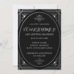 Personalized Modern Deco Black and White Wedding Invitation
