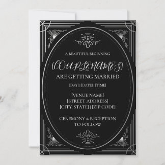 Personalized Modern Deco Black and White Wedding Invitation