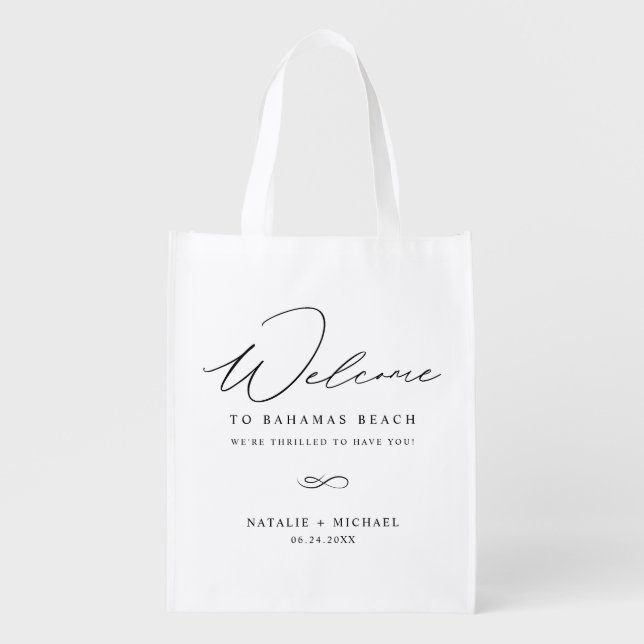 Personalized Modern Destination Weddings Welcome Grocery Bag (Front)