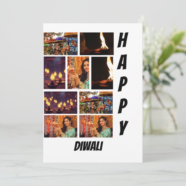 Personalized Modern Diwali 9  Photo Collage  Invitation (Standing Front)