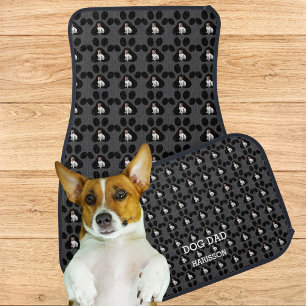 Personalized Modern Dog Dad Paw Print Classic Grey Car Floor Mat