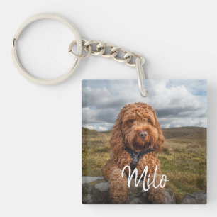 Personalized Modern Dog Photo Name Keychain