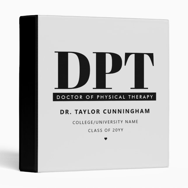 Personalized Modern DPT Doctor of Physical Therapy 3 Ring Binder (Front/Spine)