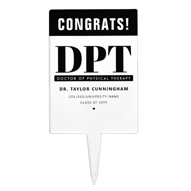 Personalized Modern DPT Doctor of Physical Therapy Cake Topper (Front)