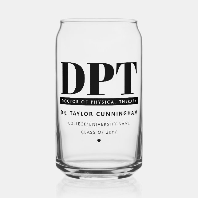 Personalized Modern DPT Doctor of Physical Therapy Can Glass (Front)