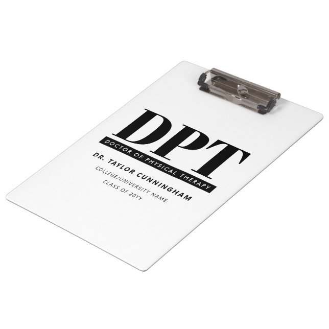 Personalized Modern DPT Doctor of Physical Therapy Clipboard (Angled)