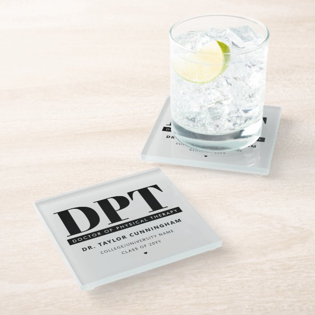 Personalized Modern DPT Doctor of Physical Therapy Glass Coaster (Angled)