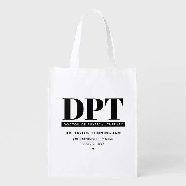 Personalized Modern DPT Doctor of Physical Therapy Grocery Bag (Front)