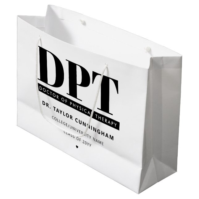 Personalized Modern DPT Doctor of Physical Therapy Large Gift Bag (Front Angled)