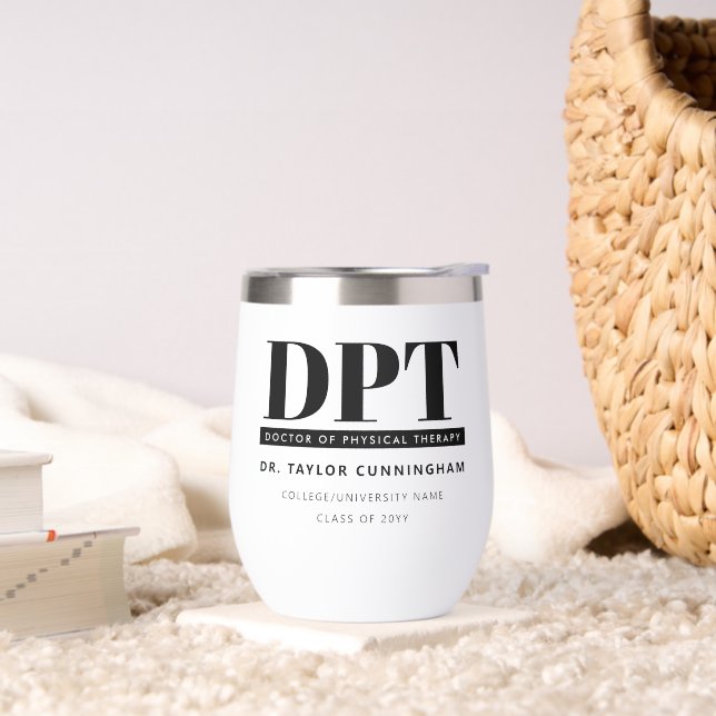 Personalized Modern DPT Doctor of Physical Therapy Thermal Wine Tumbler (Living Room)