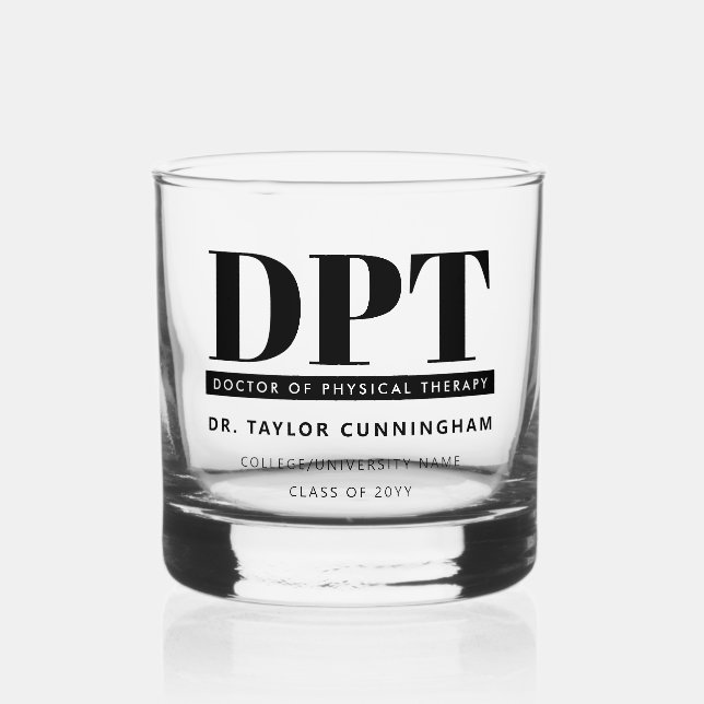 Personalized Modern DPT Doctor of Physical Therapy Whiskey Glass (Front)
