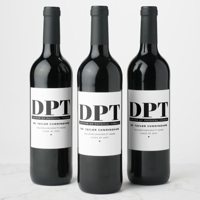 Personalized Modern DPT Doctor of Physical Therapy Wine Label (Bottles)