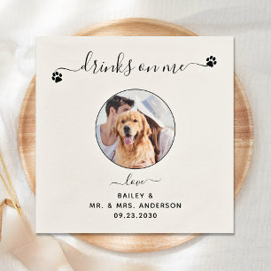 Personalized Modern Drinks On Me Photo Pet Wedding Napkins
