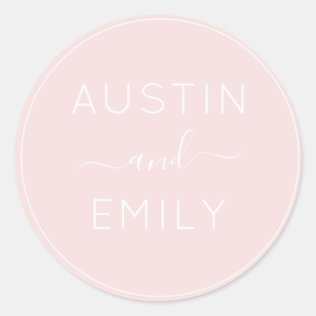 Personalized Modern Dusty Rose Wedding Classic Round Sticker (Front)