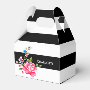 Personalized Modern Elegant Black and white stripe Favor Boxes