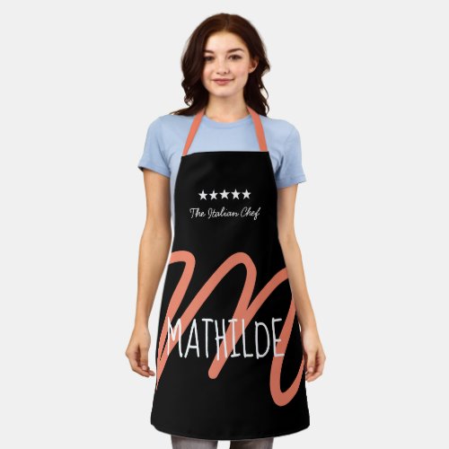 Personalized Modern Elegant Black Monogram Chef  Apron